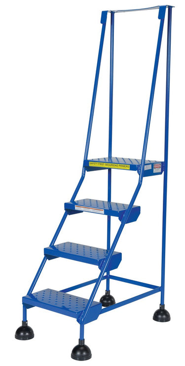 Perforated 4 Step Commercial Spring Loaded Rolling Ladder - Blue